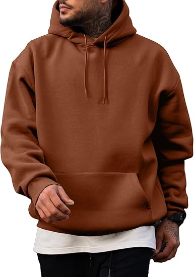 Men’s Oversized Hoodie Sweatshirt — Casual Pullover with Long Sleeves, Kangaroo Pocket & Adjustable Hood, Thick Warm Fleece for Autumn & Winter (Brow