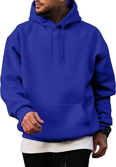 Men’s Blue Hoodie | Oversized Pullover Sweatshirt with Hood and Kangaroo Pocket | Casual Streetwear for Autumn & Winter