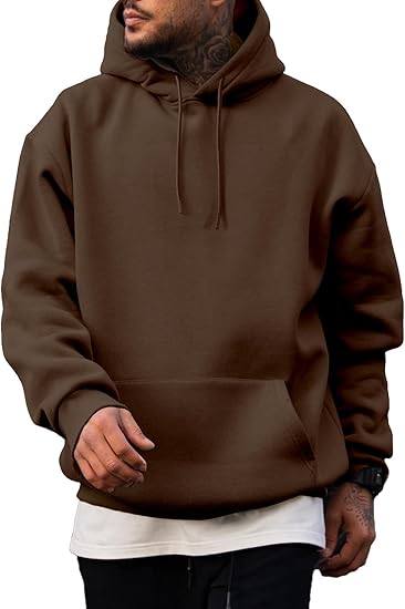 Men’s Casual Brown Hoodie | Oversized Pullover Sweatshirt with Hood and Kangaroo Pocket | Streetwear Autumn Winter Outfit