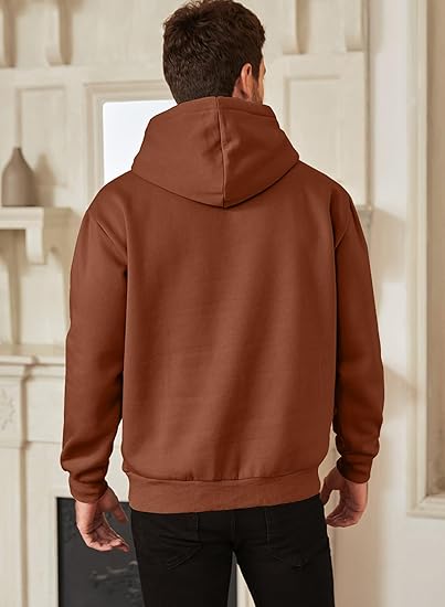 Men’s Oversized Hoodie Sweatshirt — Casual Pullover with Long Sleeves, Kangaroo Pocket & Adjustable Hood, Thick Warm Fleece for Autumn & Winter (Brow