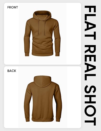 Men’s Oversized Hoodie Sweatshirt — Casual Pullover with Kangaroo Pocket, Adjustable Hood & Long Sleeves, Thick Warm Fleece for Autumn & Winter (Brown-Yellow)