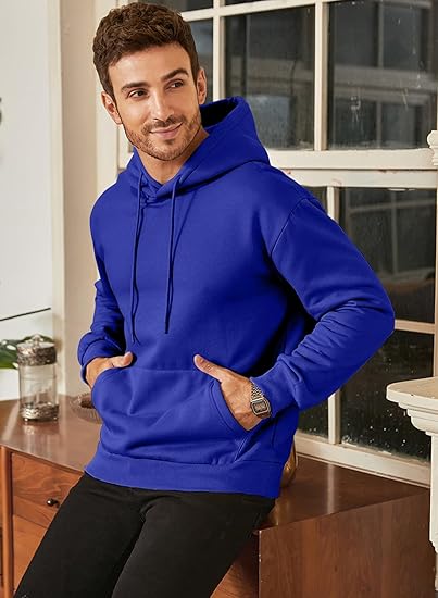 Men’s Blue Hoodie | Oversized Pullover Sweatshirt with Hood and Kangaroo Pocket | Casual Streetwear for Autumn & Winter
