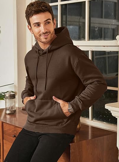 Men’s Casual Brown Hoodie | Oversized Pullover Sweatshirt with Hood and Kangaroo Pocket | Streetwear Autumn Winter Outfit
