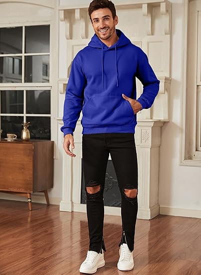 Men’s Blue Hoodie | Oversized Pullover Sweatshirt with Hood and Kangaroo Pocket | Casual Streetwear for Autumn & Winter