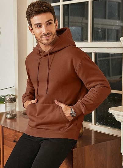 Men’s Oversized Hoodie Sweatshirt — Casual Pullover with Long Sleeves, Kangaroo Pocket & Adjustable Hood, Thick Warm Fleece for Autumn & Winter (Brow