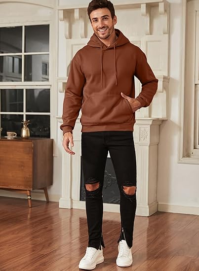 Men’s Oversized Hoodie Sweatshirt — Casual Pullover with Long Sleeves, Kangaroo Pocket & Adjustable Hood, Thick Warm Fleece for Autumn & Winter (Brow