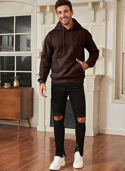 Men’s Casual Brown Hoodie | Oversized Pullover Sweatshirt with Hood and Kangaroo Pocket | Streetwear Autumn Winter Outfit